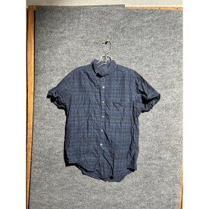 Theory Shirt Mens Medium Blue Check Short Sleeve Button Up 100% Cotton Casual